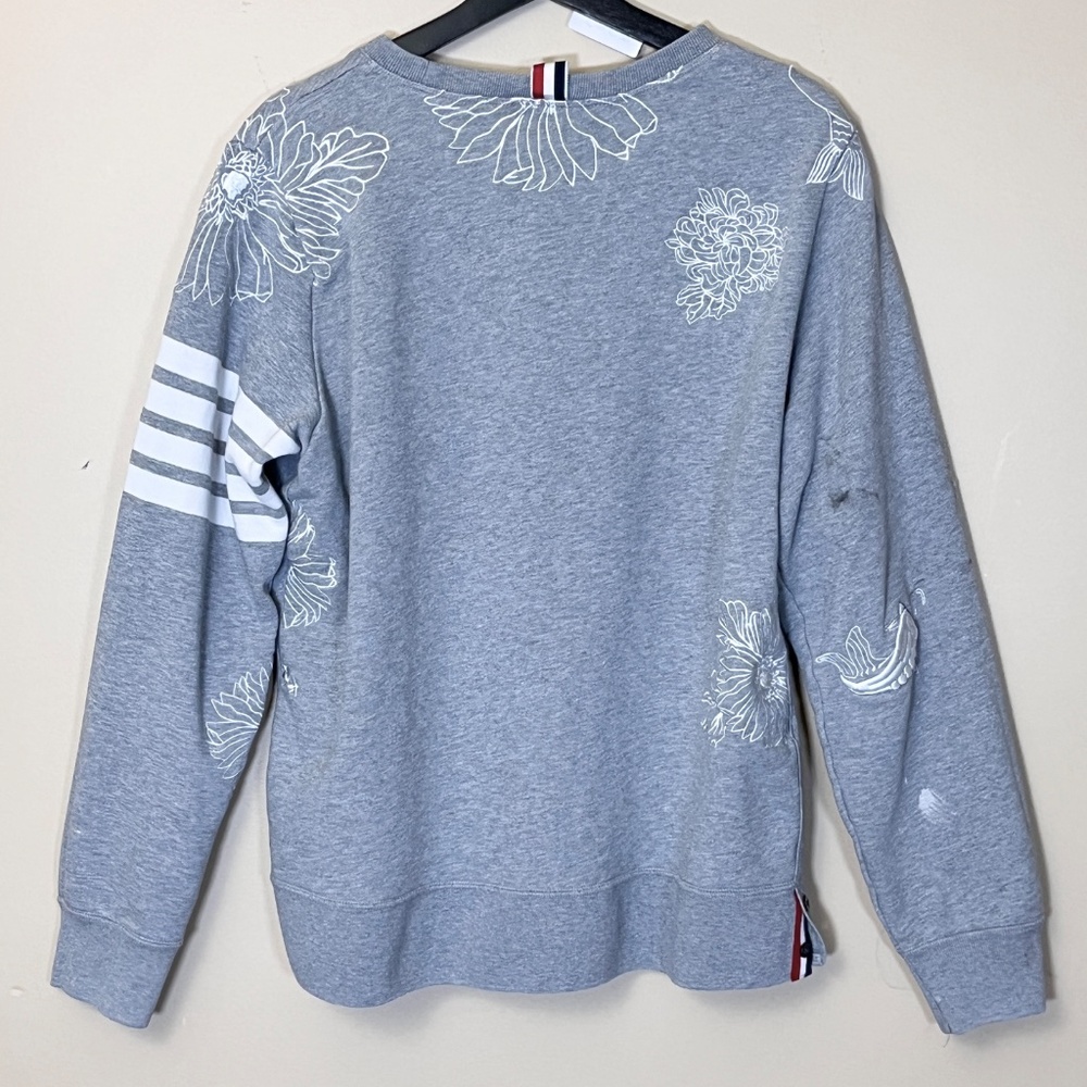 Thom Browne Embroidered Koi Chrysanthemum Sweatshirt - Men's Size 4 - Gray - Picture 4 of 15